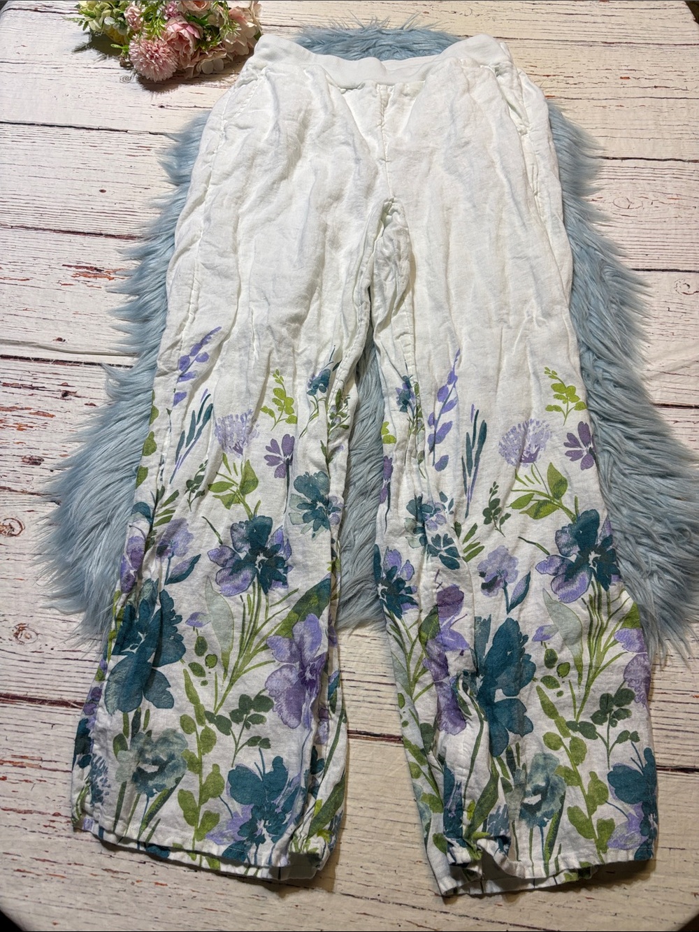 Coldwater Creek Linen Floral Pants sz M